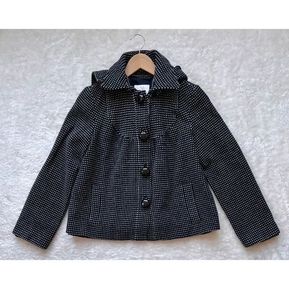 Tibi Jackets & Blazers - EUC Tibi Wool Angora Blend Short Hooded Coat Black with White Micro Polka Dots